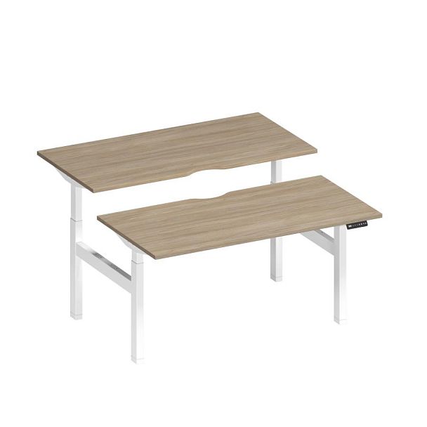 Рабочая станция на электроприводе с вырезами Elevo А2 БГ 103.2 ДК дуб скандинавский / белый гладкий - Вид 1