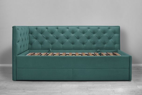 Кровать «Порше», каретная стяжка с доп. спальным местом, бирюзовая - Вид 2