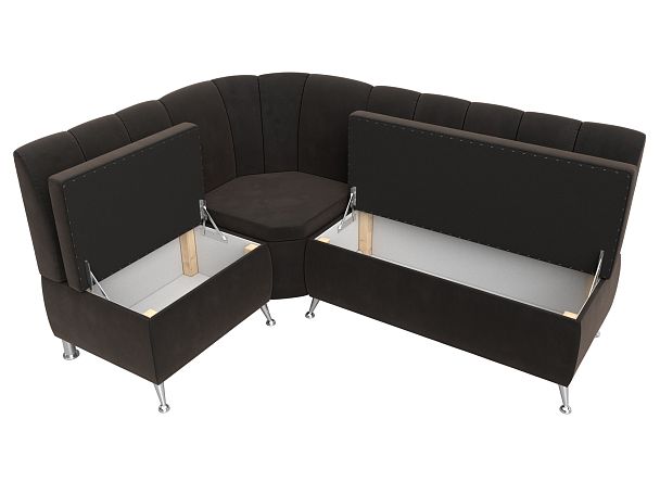 Кухонный угловой диван Кантри левый (полностью велюр коричневый) - Вид 6