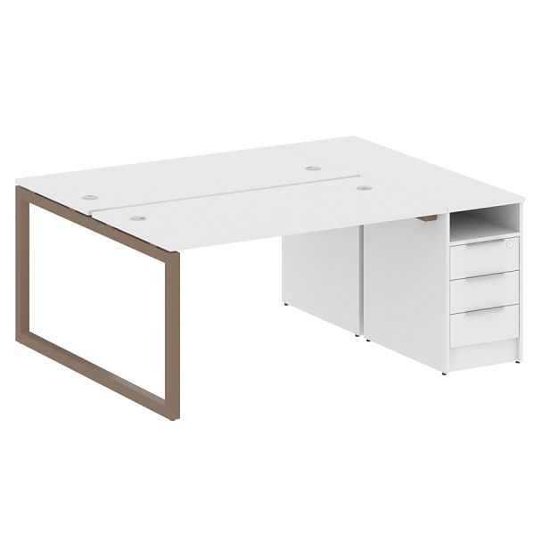 Metal System Quattro Р. ст. с тумбой на О-образном м/к 50БО.РС-СТП-2.3 Белый/Мокко металл 1812*1475*750 - Вид 1
