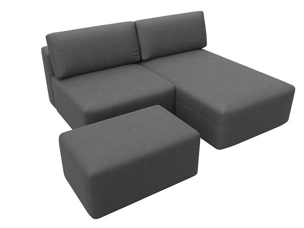 Диван угловой модульный с пуфом Лига-060 НПБ угол универсальный Искусственная замша серый - Вид 6