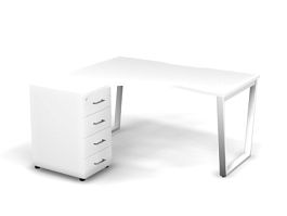 MATRIX 121S131-V Стол эгоном-й с тумбой L, проводник вырезной (V-обр. опоры) 1580х1380х775 Белый - Фото предпросмотра