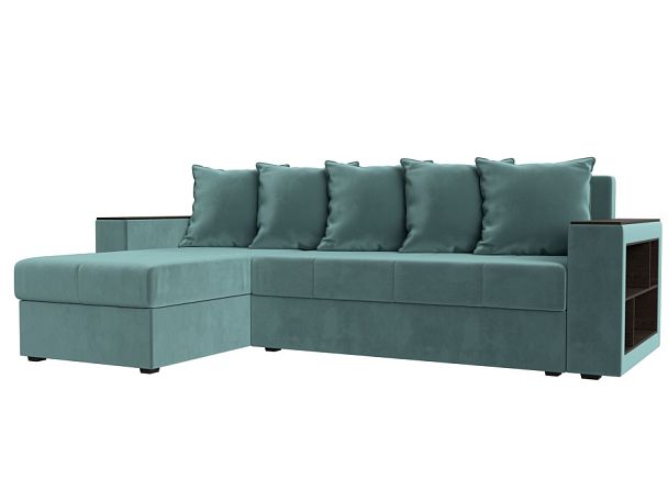 Диван угловой Дубай Лайт угол левый (полностью велюр бирюзовый) - Вид 1