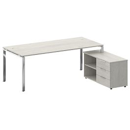 Metal System Direct Стол руковододителя с тумбой правый БГ.СРТ-6.9 (R) Дуб наварра/Нерж. сталь 2100*1720*750 - Фото предпросмотра