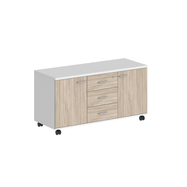 Тумба сервисная Sigma с 3 ящ. 1204х460х619, с замком, 2 фасадами / корпус: белый; фасады: дуб светлый - Вид 1