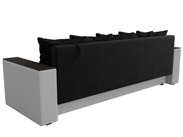 Диван прямой Дубай Лайт полки слева (основа микровельвет черный, компаньон экокожа белая) - Вид 6