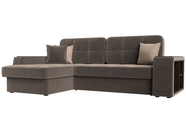 Угловой диван Брюссель левый (полностью велюр коричневый) - Вид 1