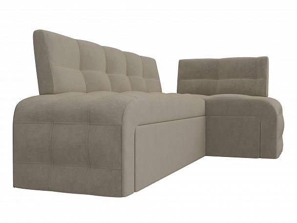 Кухонный угловой диван Люксор правый (полностью микровельвет бежевый) - Вид 3