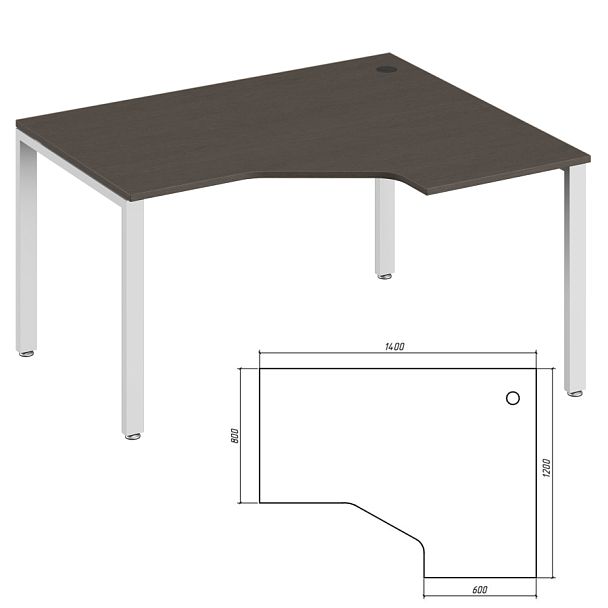 Эргономичный стол правый Trend Metal 140x120x75 тёмный дуб - Вид 1