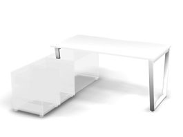 MATRIX 121B102-V Стол прямой с опорой на тумбу, проводник вырезной (V-обр. опоры) 1580х780х775 Белый - Фото предпросмотра