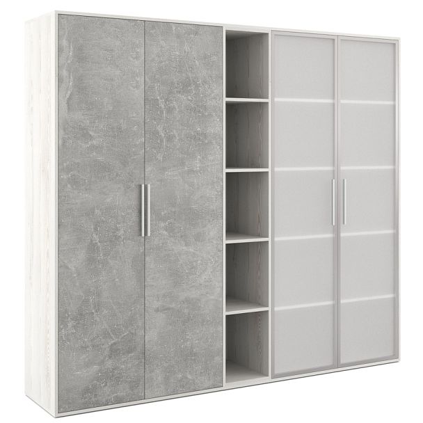 Шкаф высокий 4 створки, с нишей B-tone 213,8x45x191,7 сосна бетон светлый - Вид 1