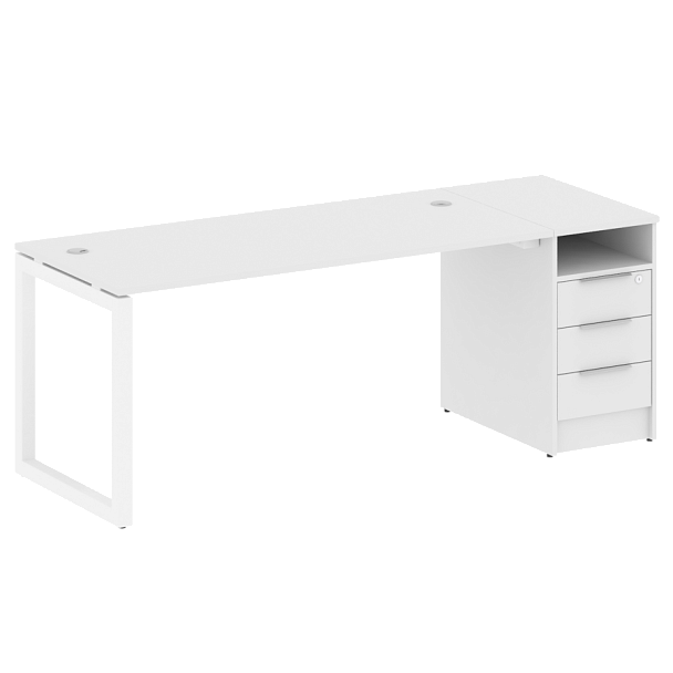 Metal System Quattro Р. ст. с тумбой на О-образном м/к 50БО.РС-СТП-1.4 Белый/Белый металл 2012*720*750 - Вид 1