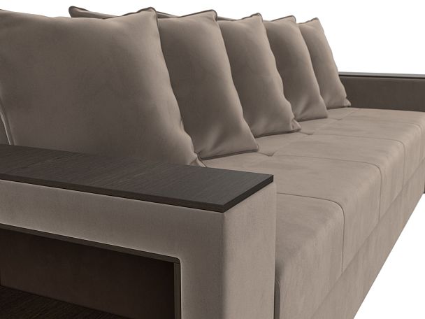 Диван прямой Дубай Лайт полки слева (полностью велюр коричневый) - Вид 4