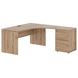 Стол эргономичный с тумбой EDCET 1518(R) Дуб Денвер светлый/Черный 1560х1880х750 EDIS - Фото предпросмотра