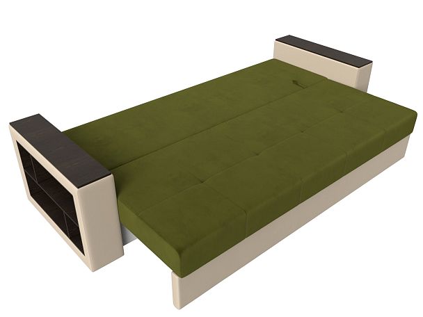 Диван прямой Дубай Лайт полки слева (основа микровельвет зеленый, компаньон экокожа бежевая) - Вид 8