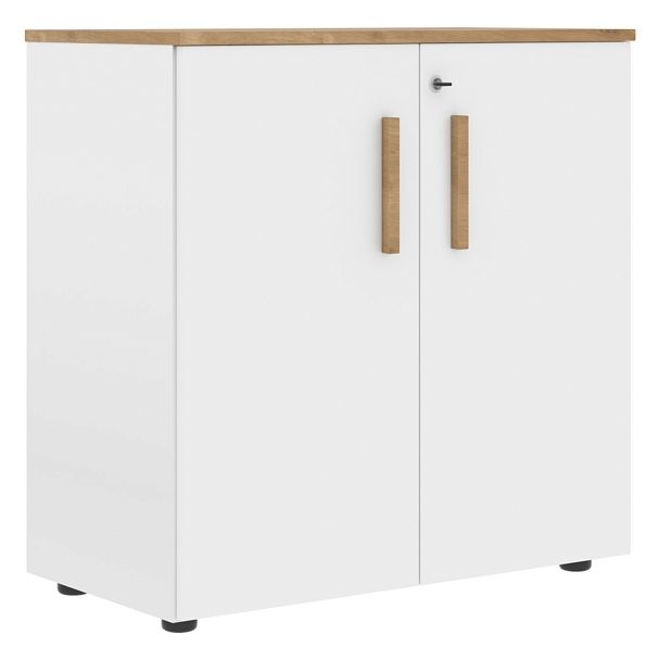 Шкаф с глухими малыми дверьми и топом FLC 80.1(Z) Белый премиум/Дуб Гамильтон 802х429х818 - Вид 1