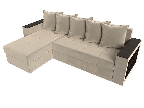 Диван угловой Дубай Лайт угол левый (полностью микровельвет бежевый) - Вид 5