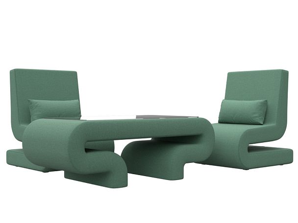 Набор Волна-3 (стол, 2 кресла) Рогожка зеленый - Вид 1