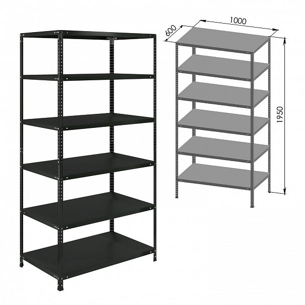 Стеллаж металлический BRABIX "ГРАФИТ MS KD-195/60-6", лофт, 1950х1000х600 мм, 6 полок, 291274, S240BR246693 - Вид 6