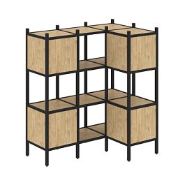 Loft Угловой внутренний стеллаж наборный VR.L-29 Тиквуд светлый/Чёрный металл 1278*862*1458 - Фото предпросмотра