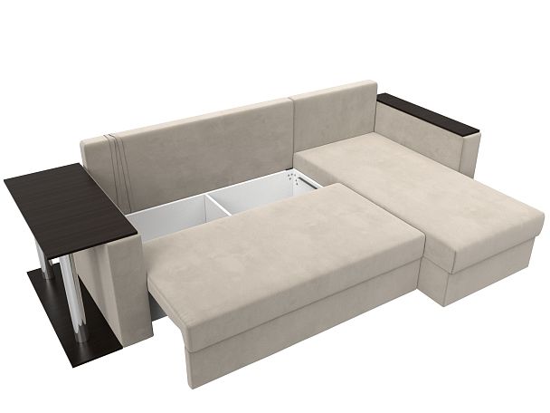 Угловой диван Атланта Лайт правый (полностью микровельвет бежевый) - Вид 7