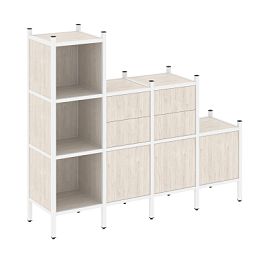 Loft Прямой стеллаж наборный VR.L-17 Денвер светлый/Белый металл 1278*446*1458 - Фото предпросмотра