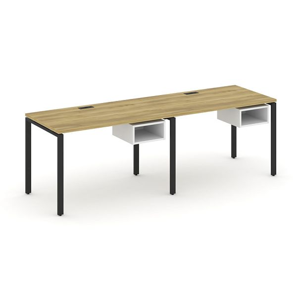 Concept Рабочая станция односторонняя с подвес. тумбами 2 места CN.ORS-102 Дуб Винченцо/Белый Бриллиант/Металл Черный 2360*720*750 - Вид 1