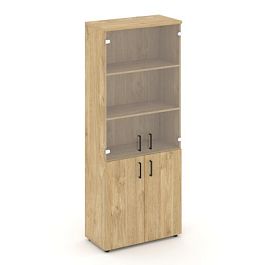 Стайл Проджект Шкаф высокий широкий SN.STS-102 Тиквуд Светлый/Прозрачный/Черный Ручки 796*400*1982 - Фото предпросмотра