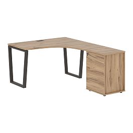 Стол эргономичный с тумбой EVCET 1318(R) Дуб Денвер светлый/Мокко 1360х1880х750 EDIS - Фото предпросмотра