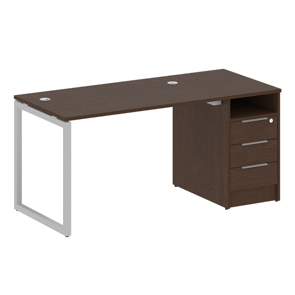 Metal System Quattro Р. ст. с тумбой на О-образном м/к 40БО.РС-СТП-1.2 Венге/Серый металл 1612*720*750 - Вид 1