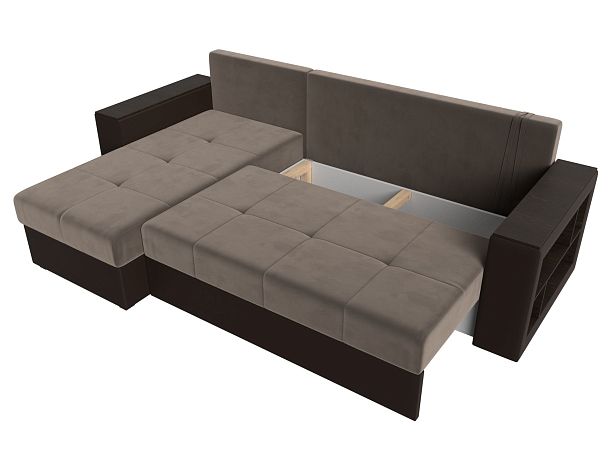 Диван угловой Дубай Лайт угол левый (основа велюр коричневый, компаньон экокожа коричневая) - Вид 8
