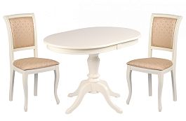 Обеденная группа стол Анфея 110(150)х75х76 Слоновая кость и 2 стула Арктос Слоновая кость/Бежевый жаккард - Фото предпросмотра