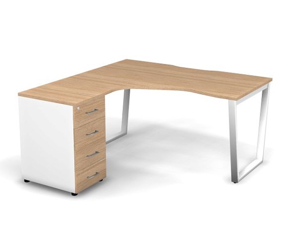 MATRIX 121S171-V Стол эгоном. с тумбой L, пров-ик вырезной (V-опоры) 1580х1580х775 Швейц-й вяз/Белый - Вид 1