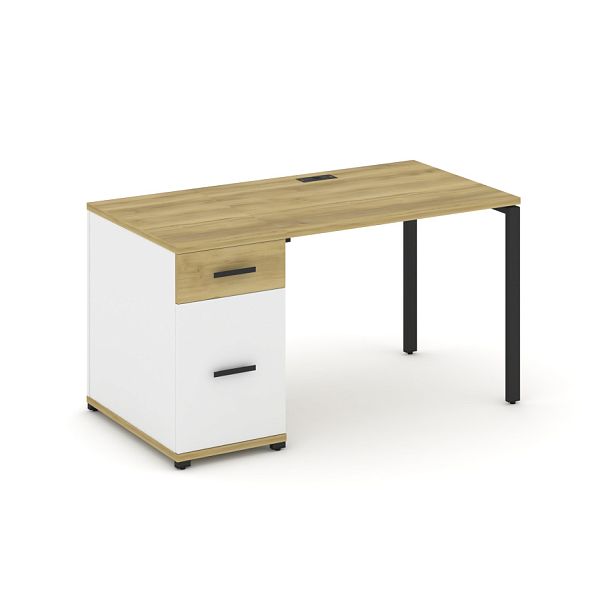 Concept Стол рабочий с 1 опорной тумбой CN.SP-405 W Дуб Винченцо/Белый Бриллиант/Металл Черный 1400*720*750 - Вид 1