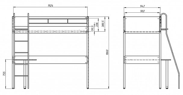 Кровать-чердак "Дельта Лофт 20.02.01" black - Вид 2