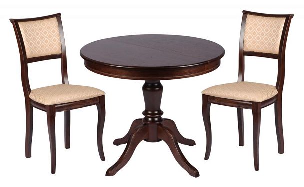 Обеденная группа стол Элат D90(130)х90х76 Темный орех и 2 стула Камир Темный орех/Бежевый жаккард - Вид 1