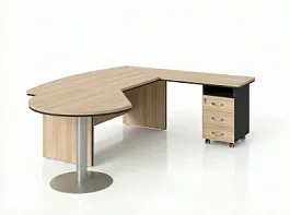 BRL RB073-235x200R Стол рук-ля R угловой с брифингом и тумбой 3 ящика 2350х2000х760 Акация/Черный - Фото предпросмотра