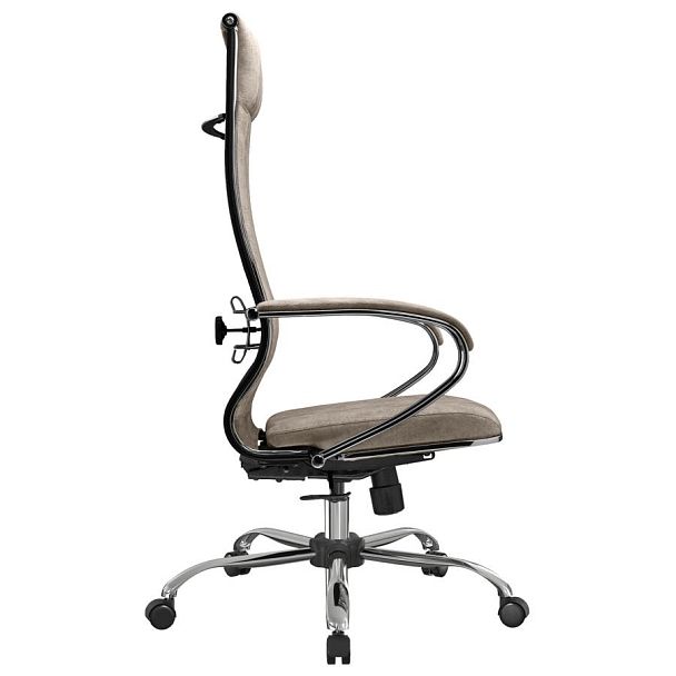 Кресло офисное МЕТТА "L1m 42", хром, сиденье и спинка мягкие, велюр, бежевое - Вид 6