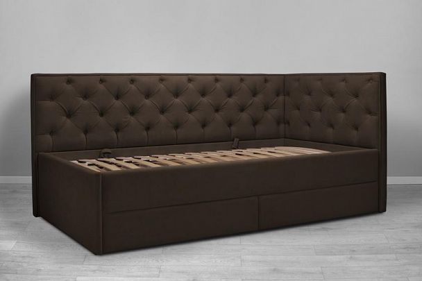 Кровать «Порше», каретная стяжка с доп. спальным местом, коричневая - Вид 1