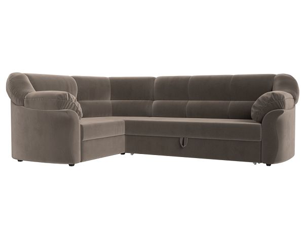Диван угловой Карнелла левый (полностью велюр коричневый) - Вид 1