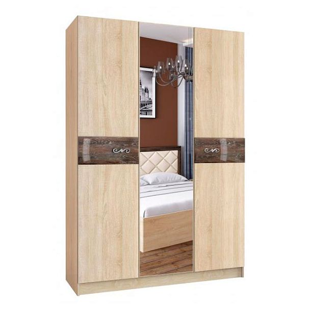 Шкаф 3-ств. Мадлен (2200х1500х546) дуб сонома/дуб шале мореный - Вид 1