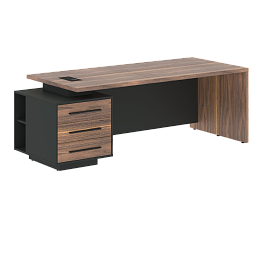 Стол руководителя с тумбой VRCT 2290(L) Американский орех/Черный матовый/Яшма черный 2200х900х750 VE - Фото предпросмотра