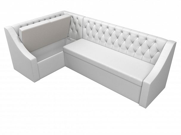 Кухонный угловой диван Мерлин левый (полностью экокожа белая) - Вид 7