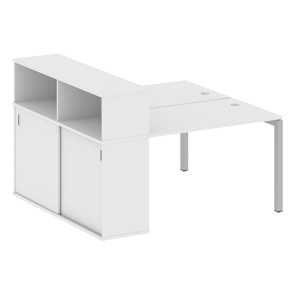Metal System Quattro Р. ст. с шкафом-купе на П-образном м/к 50БП.РС-СШК-2.2 Т Белый/Серый металл 1610*1475*1098 - Вид 1