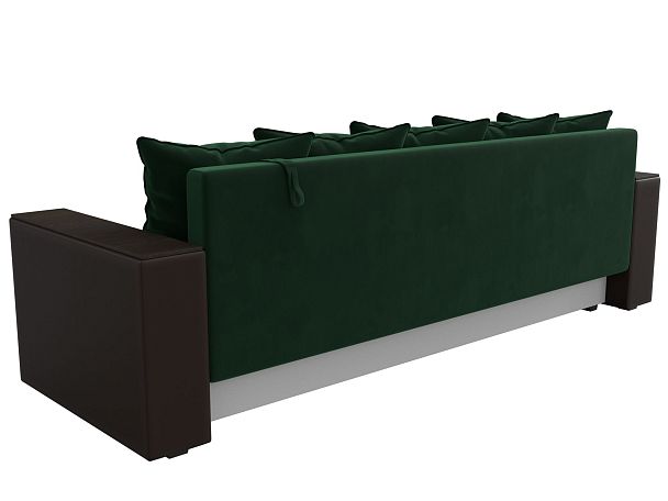 Диван прямой Дубай Лайт полки слева (основа велюр зеленый, компаньон экокожа коричневая) - Вид 6