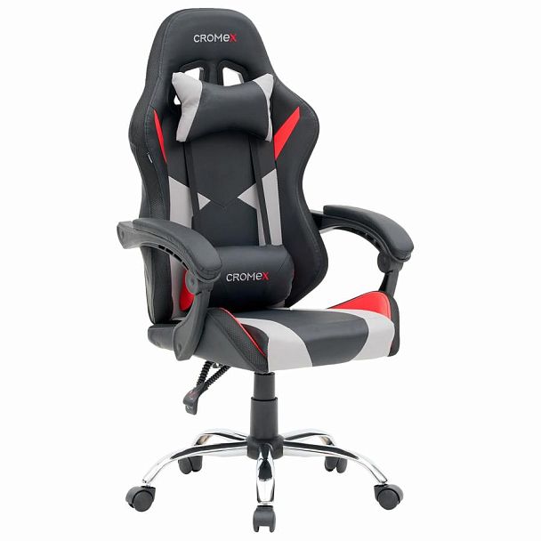 Кресло компьютерное CROMEX "Quantum GM-155 RGB", подсветка, две подушки, экокожа, черное/красное/серое, 532955 - Вид 3