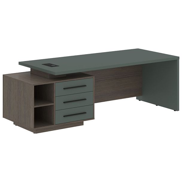 Стол руководителя с тумбой VCT 2390(L) Нефрит/Черный матовый/Дуб Сильвер 2300х900х750 VELION - Вид 1