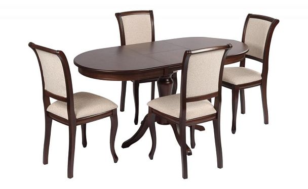 Обеденная группа стол Анфея 110(150)х75х76 Темный орех и 4 стула Арктос Темный орех/Кремовая рогожка - Вид 1