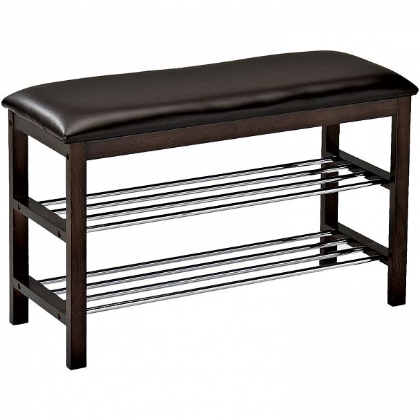 Банкетка-полка для обуви SR-0628, 760х310х490 мм, 2 отделения, дерево/металл, темный орех/хром - Вид 2