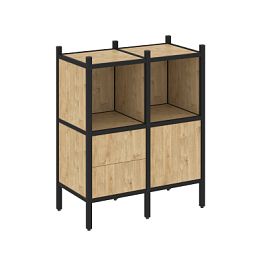 Loft Прямой стеллаж наборный VR.L-02 Тиквуд светлый/Чёрный металл 862*446*1047 - Фото предпросмотра